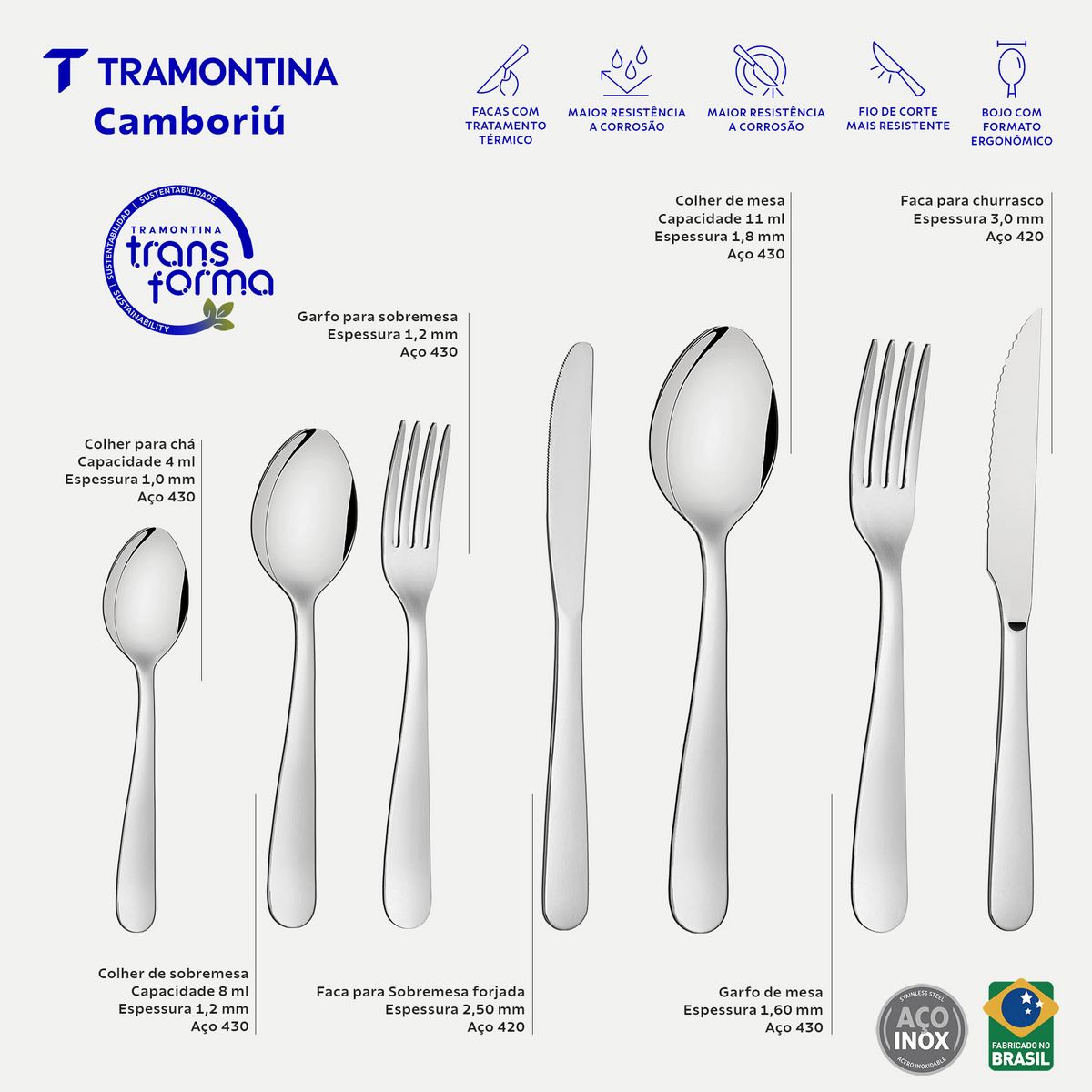 Faqueiro Tramontina Cambori&uacute; em A&ccedil;o Inox com Facas para Churrasco 36 Pe&ccedil;as Cor Inox - SKU 66904790 - 3 image number 2