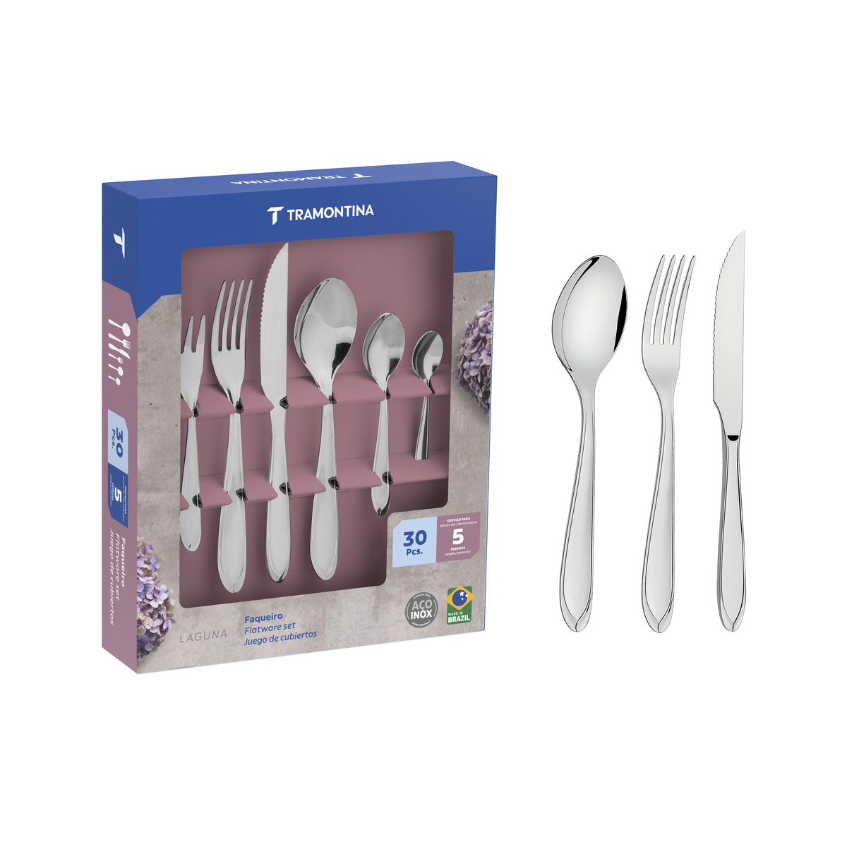 Faqueiro Tramontina Laguna com Facas para Churrasco em A&ccedil;o Inox 30 Pe&ccedil;as Cor Inox - SKU 66906454 - 1 image number 0