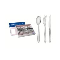 Tramontina Laguna stainless steel flatware set with steak knives, mirror finish and detailing on the handles, 91 pc set