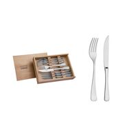 Tramontina Mônaco stainless steel flatware barbecue set with mirror finish and wood case, 8 pc set