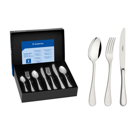 Faqueiro Tramontina Classic em A&ccedil;o Inox com Facas de Mesa Forjadas Acabamento Brilho 42 Pe&ccedil;as Cor Inox - SKU 66928180