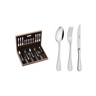 Tramontina Classic stainless steel flatware set with forged table knives, mirror finish and wood case, 42 pc set