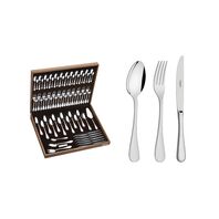 Tramontina Classic stainless steel flatware set with forged table knives, mirror finish and wood case, 76 pc set