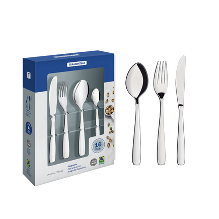 Faqueiro Tramontina Amazonas em Aço Inox com Facas de Mesa Acabamento Brilho 16 Peças Cor Inox - SKU 66960550