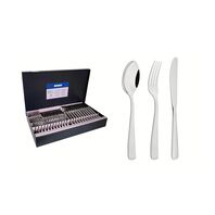 Tramontina Pacific stainless steel flatware set with table knives, mirror finish and detailing on the handles, 72 pc set