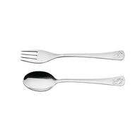 Tramontina Baby Friends stainless steel children's flatware set with glossy finish and relief pattern, 2 pieces