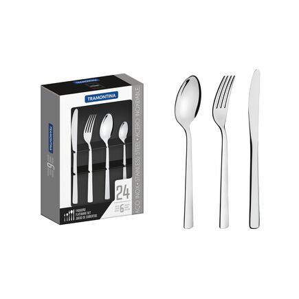 Faqueiro Tramontina Oslo em A&ccedil;o Inox com Facas de Mesa Acabamento Alto Brilho 24 Pe&ccedil;as Cor Inox - SKU 66985005