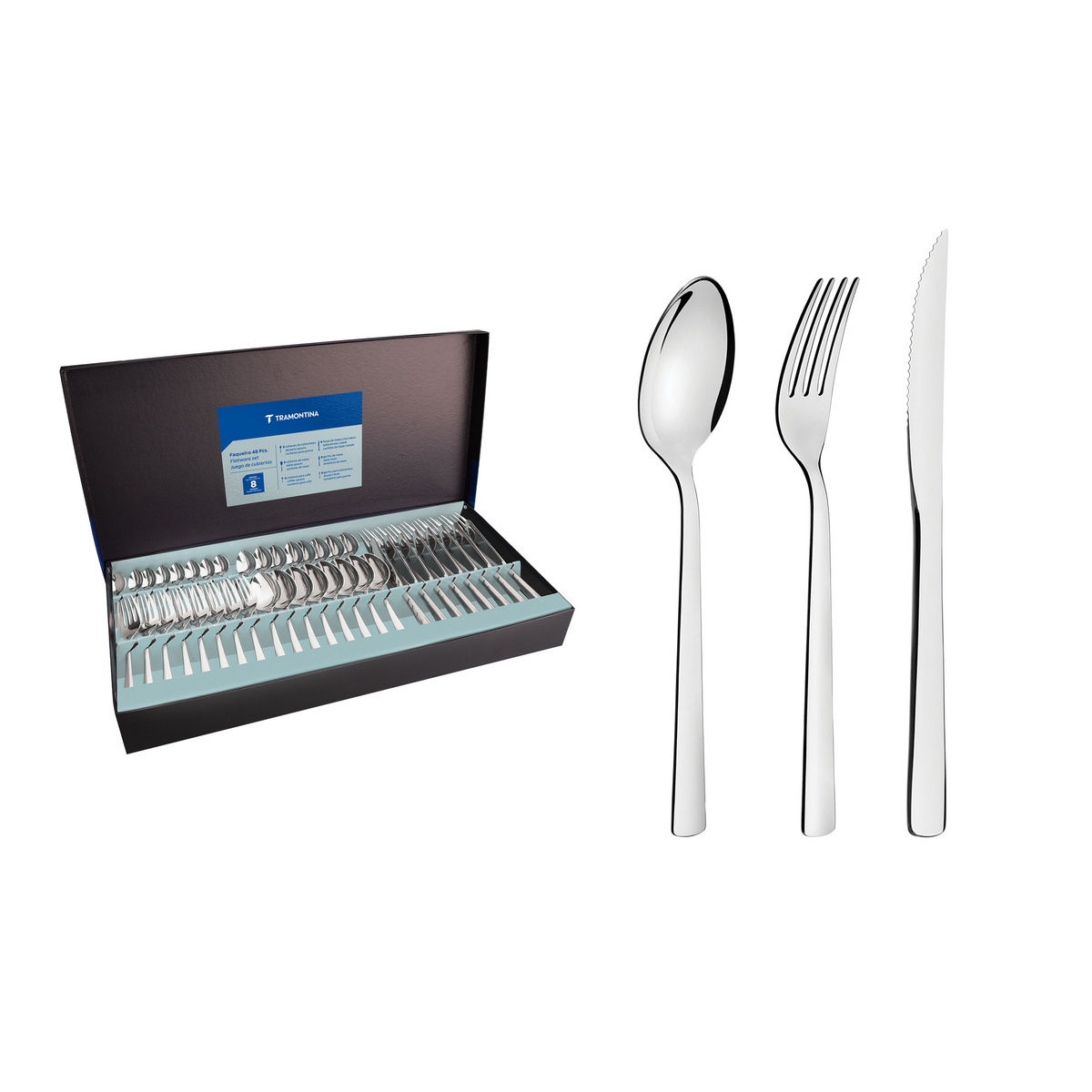 Faqueiro Tramontina Oslo em A&ccedil;o Inox com Facas para Churrasco Acabamento Brilho 48 Pe&ccedil;as Cor Inox - SKU 66985144 - 1 image number 0
