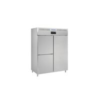 Professional refrigerator, 1 one-piece door and 1 split door.