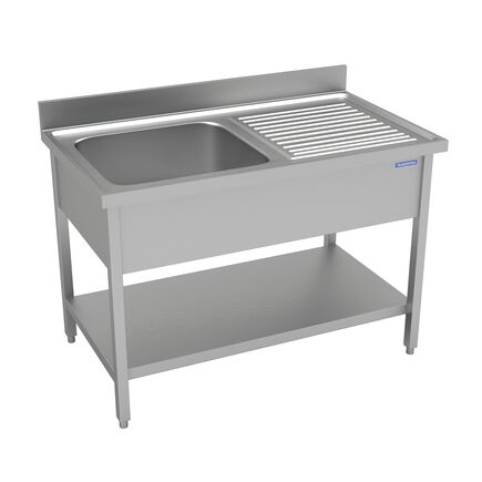 Pia em Aço Inox Tramontina com 1 Cuba Esquerda, com Prateleira Inferior 1200x600mm