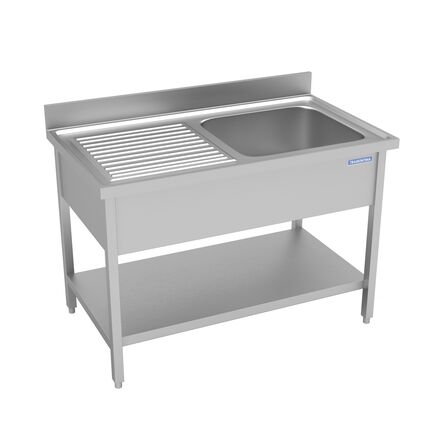 Pia em Aço Inox Tramontina com 1 Cuba Direita, com Prateleira Inferior 1200x600mm