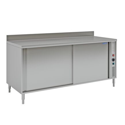 Stainless Steel Heated Cupboard with Splashback, with sliding doors 1500x700mm