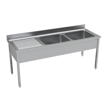 Pia em Aço Inox Tramontina com 2 Cubas Direita, sem Prateleira Inferior 1800x700mm