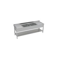 Stainless Steel Sink with 2 Central Bowls and Lower Shelf