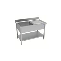 Stainless Steel Sink with 1 Right Bowl and Lower Shelf 1400x700mm