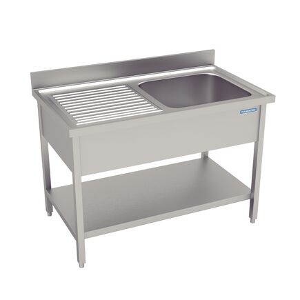 Pia em Aço Inox Tramontina com 1 Cuba Esquerda, com Prateleira Inferior 1400x700mm