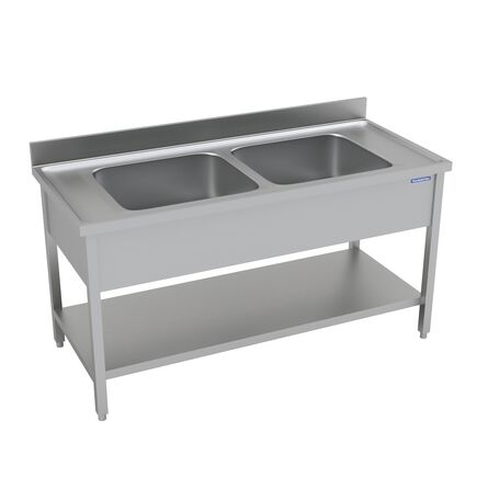 Pia em Aço Inox Tramontina com 2 Cubas, com Prateleira Inferior 1400x700mm