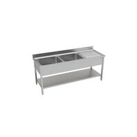 Stainless Steel Sink with 2 Left Bowls and Lower Shelf 1800x700mm