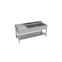 Stainless Steel Sink with 2 Right Bowls and Lower Shelf