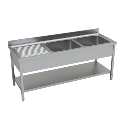 Pia em Aço Inox Tramontina com 2 Cubas Direita, com Prateleira Inferior 1800x700mm