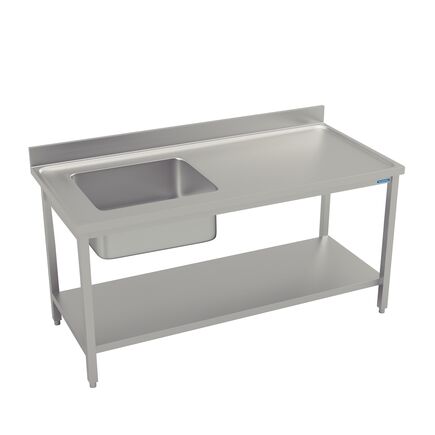 Mesa com Cuba a Esquerda em Aço Inox Tramontina com Rebaixo e Prateleira Inferior 1000x700mm