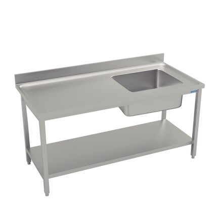 Mesa com Cuba a Direita em Aço Inox Tramontina com Rebaixo e Prateleira Inferior 1000x700mm