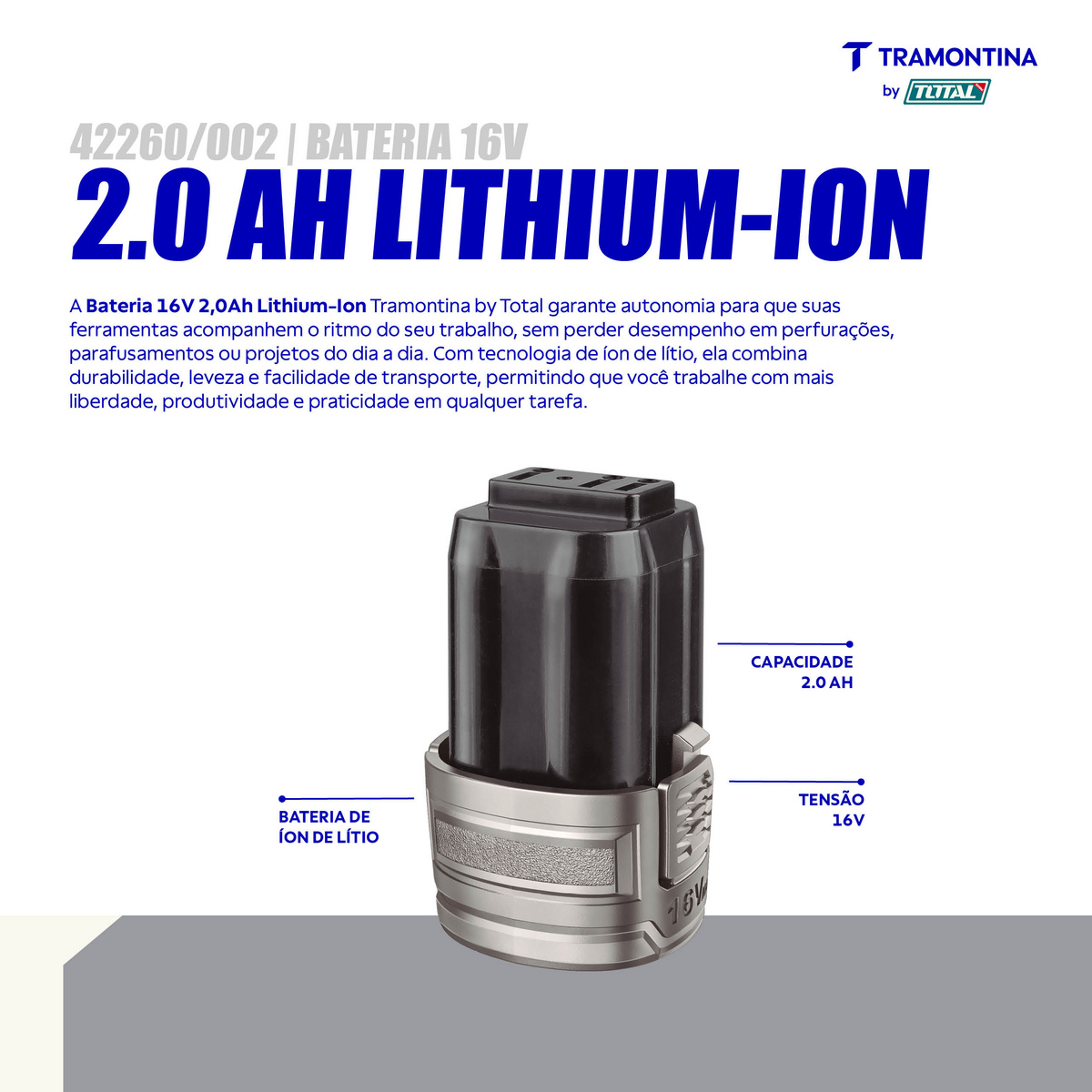 Bateria 16V 2,0Ah Lithium-Ion Tramontina by Total - SKU 42260002 - 2 image number 1