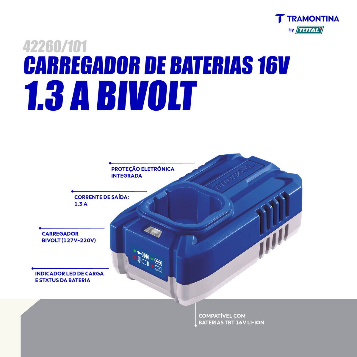 Carregador de Baterias 16V 1,3A Bivolt Tramontina by Total - SKU 42260101 - 2 image number 1