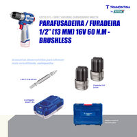 Parafusadeira/Furadeira 1/2" (13 mm) 16V 60 N.m Brushless Tramontina by Total - Com 2 Baterias 16V de 2,0Ah, Carregador e Maleta - SKU 42261121 - 4 image number 3