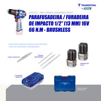 Parafusadeira/Furadeira de impacto 1/2" (13 mm) 16V 66 N.m Brushless Tramontina by Total - Com 2 Baterias 16V de 2,0Ah, Carregador e Maleta - SKU 42261122 - 5 image number 4