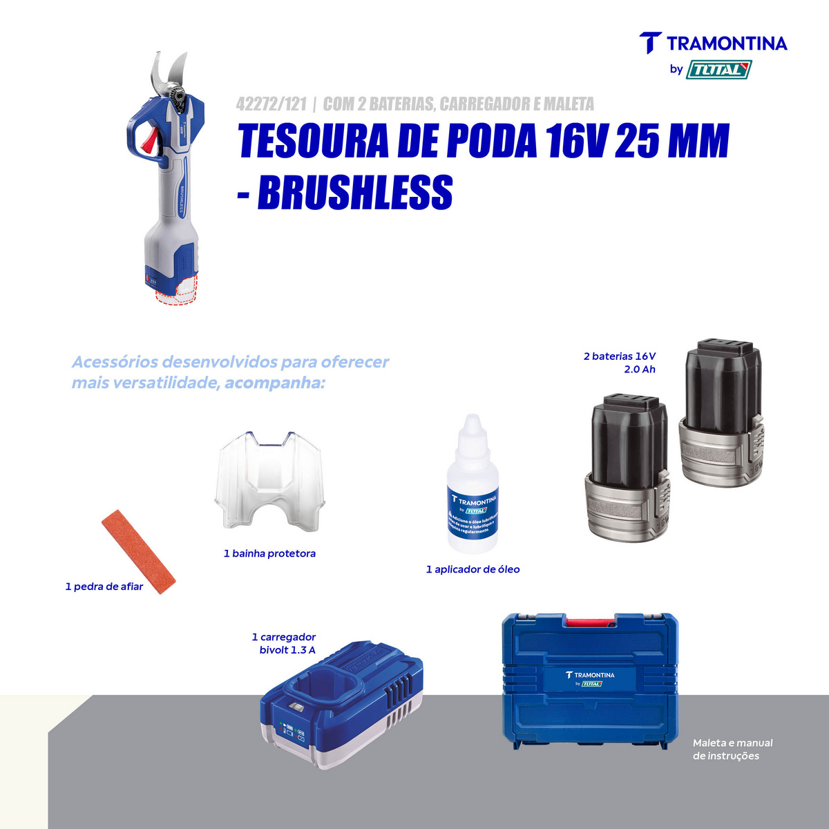 Tesoura de Poda 16V 25mm Tramontina by Total - Com 2 Baterias 16V de 2,0Ah, Carregador e Maleta - SKU 42272121 - 4 image number 3