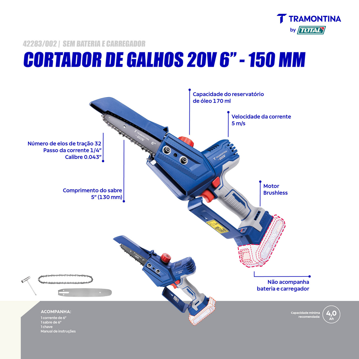 Cortador de Galhos 20V 6" (150 mm) Tramontina by Total - Sem Bateria e Carregador - SKU 42283002 - 4 image number 3