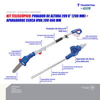 Kit Podador de Altura e Aparador de Cerca Viva Telesc&oacute;pico 20V Tramontina by Total - Sem Bateria e Carregador - SKU 42289001 - 2 image number 1