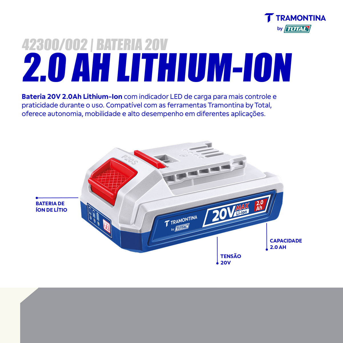 Bateria 20V 2,0Ah Lithium-Ion Tramontina by Total - SKU 42300002 - 2 image number 1