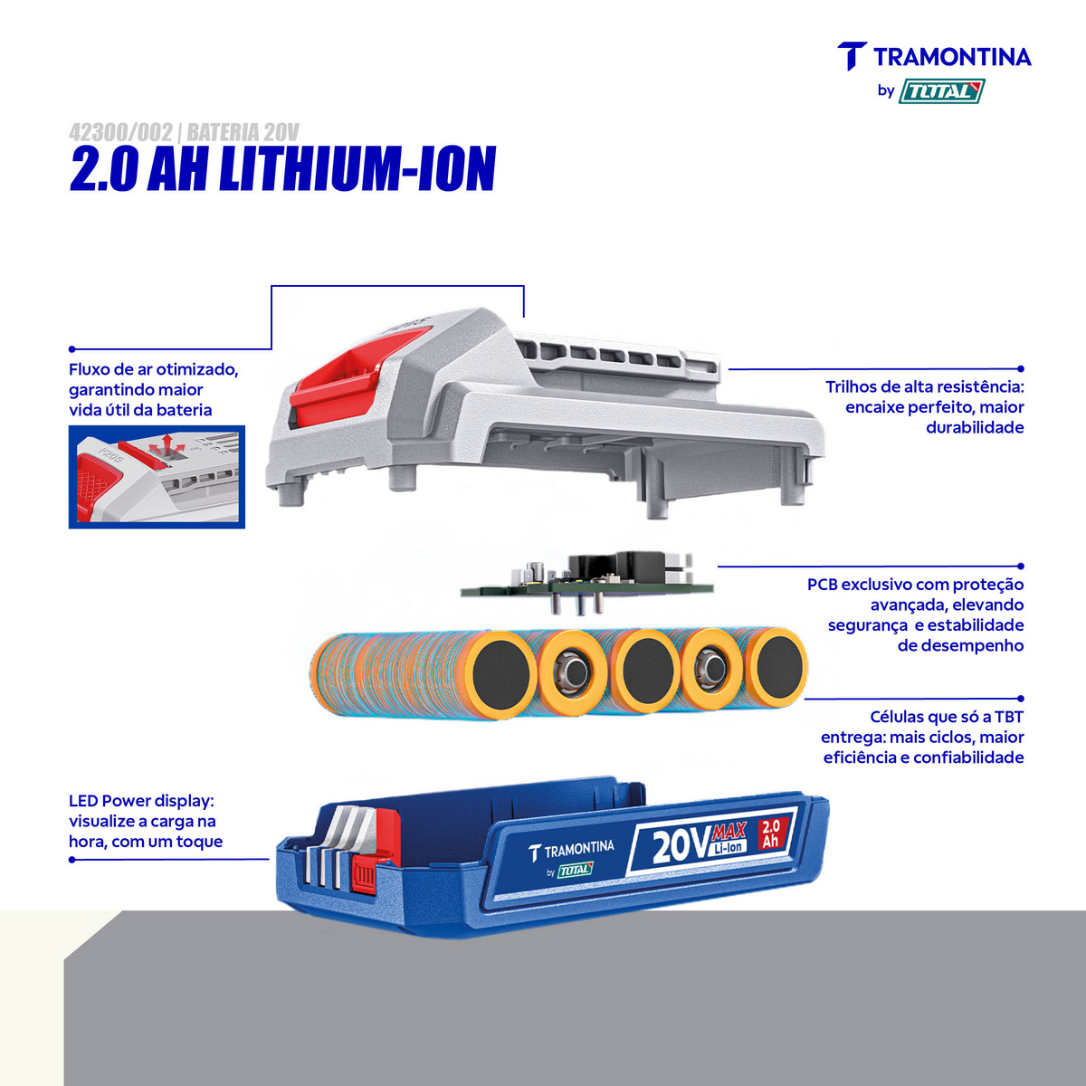 Bateria 20V 2,0Ah Lithium-Ion Tramontina by Total - SKU 42300002 - 3 image number 2