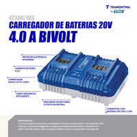 Carregador Duplo de Baterias 20V 4,0A Tramontina by Total - SKU 42300103 - 2 image number 1