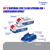 Kit 2 Baterias 20V 2,0Ah + Carregador 2,0A Tramontina by Total - SKU 42300222 - 2 image number 1