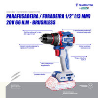 Parafusadeira/Furadeira 1/2" (13 mm) 20V 66 N.m Brushless Tramontina by Total - Sem Bateria e Carregador - SKU 42301003 - 3 image number 2
