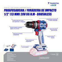Parafusadeira/Furadeira de Impacto 1/2" (13mm) 20V 66 N.m Brushless Tramontina by Total - Com 2 Baterias 20V de 2,0Ah, Carregador e Maleta - SKU 42301124 - 5 image number 4