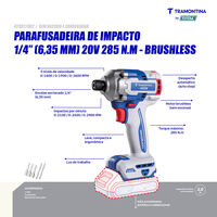 Parafusadeira de Impacto 1/4" (6,35 mm) 20V 285 N.m Brushless Tramontina by Total - Sem Bateria e Carregador - SKU 42302002 - 3 image number 2