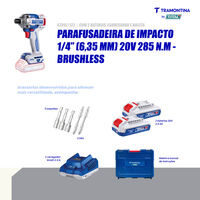 Parafusadeira de Impacto 1/4" (6,35 mm) 20V 285 N.m Brushless Tramontina by Total - Com 2 Baterias 20V de 2,0Ah, Carregador e Maleta - SKU 42302122 - 4 image number 3