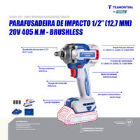 Chave de Impacto 1/2" (12,7 mm) 20V 405 N.m Brushless Tramontina by Total - Com 2 baterias 20V de 2,0Ah, Carregador e Maleta - SKU 42303124 - 3 image number 2