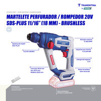 Martelete Perfurador/Rompedor 20V SDS-Plus 11/16" (18 mm) Brushless Tramontina by Total - Sem Bateria e Carregador - SKU 42305002 - 3 image number 2