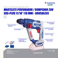 Martelete Perfurador/Rompedor 20V SDS-Plus 11/16" (18 mm) Brushless Tramontina by Total - Com 2 Baterias 20V de 2,0Ah, Carregador e Maleta - SKU 42305122 - 4 image number 3