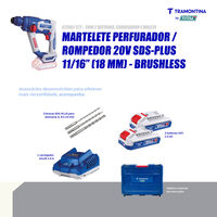 Martelete Perfurador/Rompedor 20V SDS-Plus 11/16" (18 mm) Brushless Tramontina by Total - Com 2 Baterias 20V de 2,0Ah, Carregador e Maleta - SKU 42305122 - 5 image number 4