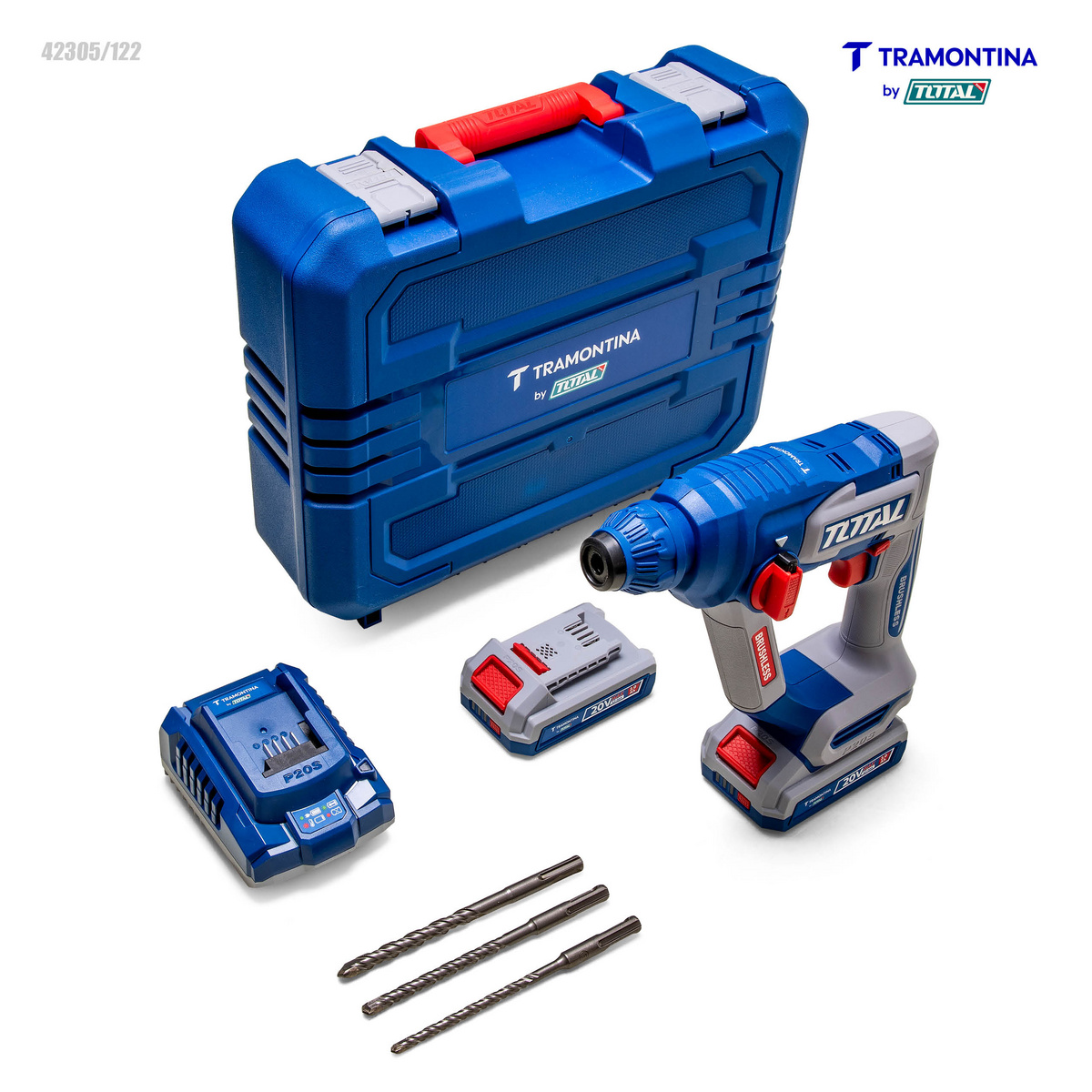 Martelete Perfurador/Rompedor 20V SDS-Plus 11/16" (18 mm) Brushless Tramontina by Total - Com 2 Baterias 20V de 2,0Ah, Carregador e Maleta - SKU 42305122 - 3 image number 2
