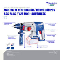 Martelete Perfurador/Rompedor 20V SDS-Plus 1" (26 mm) Brushless Tramontina by Total - Com 2 Baterias 20V de 4,0Ah, Carregador e Maleta - SKU 42305204 - 3 image number 2