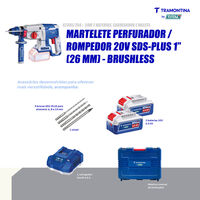 Martelete Perfurador/Rompedor 20V SDS-Plus 1" (26 mm) Brushless Tramontina by Total - Com 2 Baterias 20V de 4,0Ah, Carregador e Maleta - SKU 42305204 - 4 image number 3