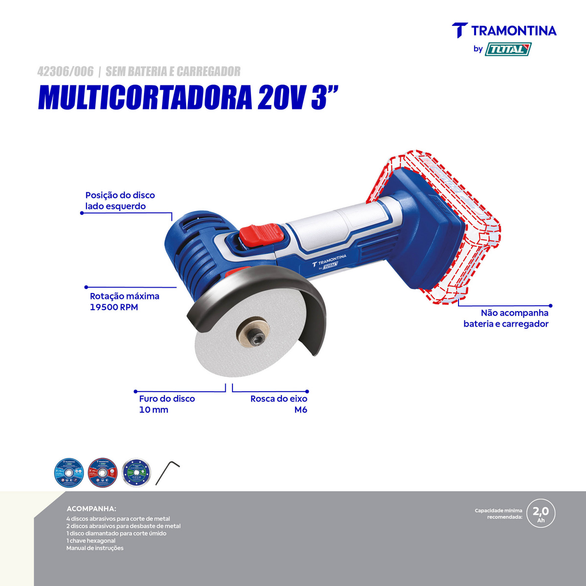 Multicortadora 3" 20V Tramontina by Total - Sem Bateria e Carregador - SKU 42306006 - 2 image number 1
