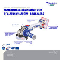 Esmerilhadeira Angular 20V 5" (125 mm) 1200W Brushless Tramontina by Total - Com 2 Baterias 20V de 4,0Ah, Carregador e Maleta - SKU 42306205 - 3 image number 2